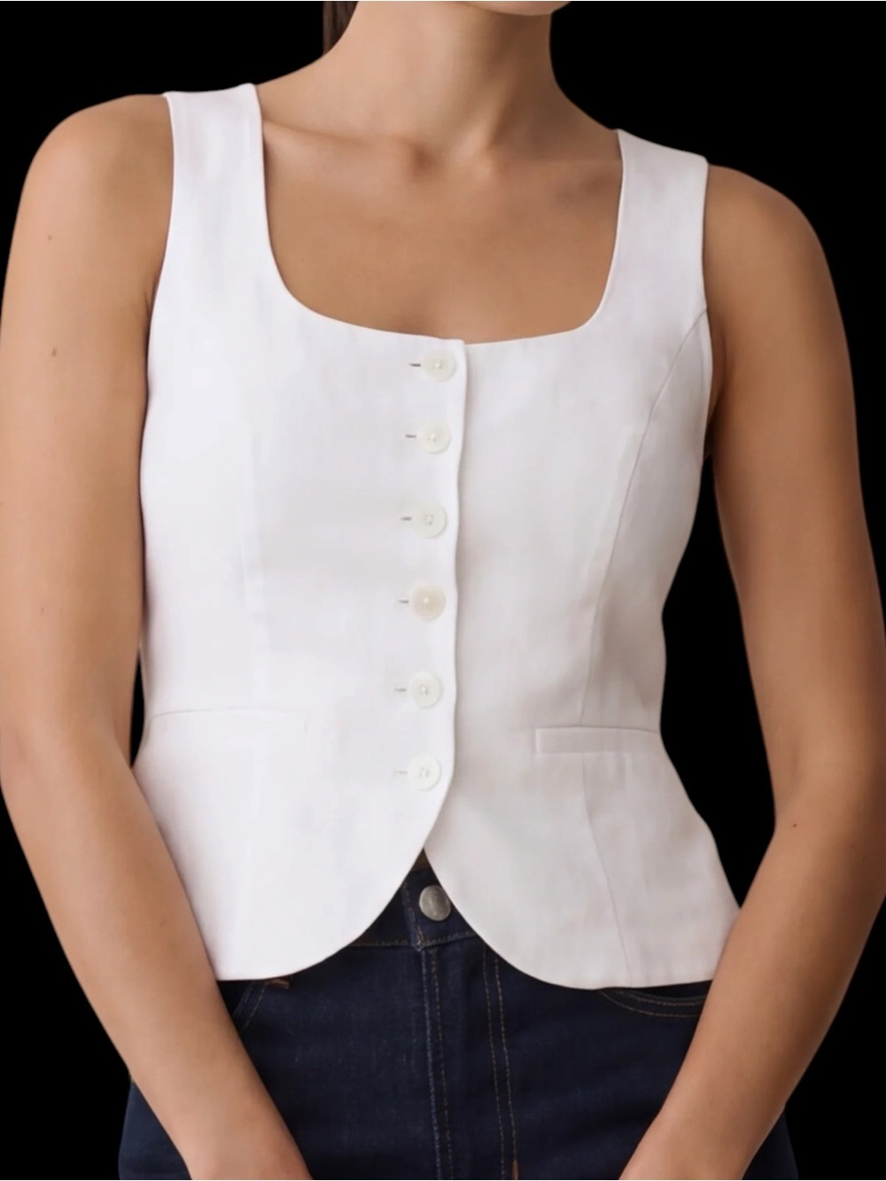 Kourt Few Moda Lola Linen Vest White Button Up NWT
